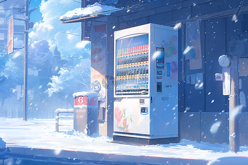 冰天雪地中的饮料贩卖机图片