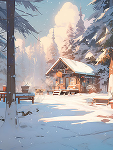 雪中小屋背景图片