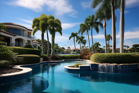豪宅别墅的泳池背景图片