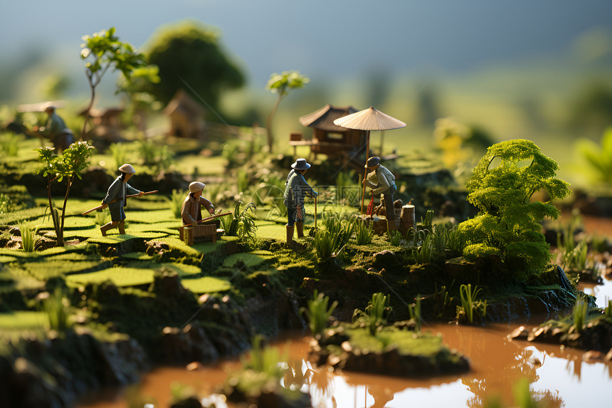 模型村庄中的微小人物图片