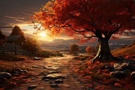 秋日枫叶美景背景图片