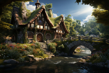 仙境的童话屋背景图片