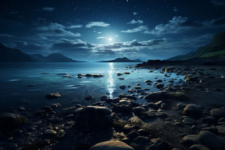 夜晚的滨江岩滩高清图片