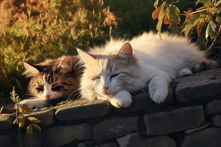 可爱夏天艺术字晒太阳的猫咪背景