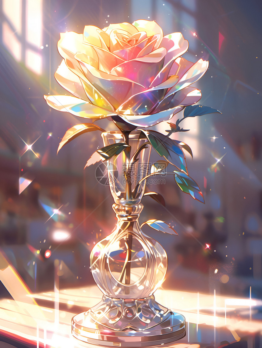 透明花瓶中的花朵图片