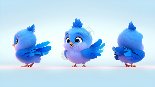 三只可爱的蓝色小鸟背景图片