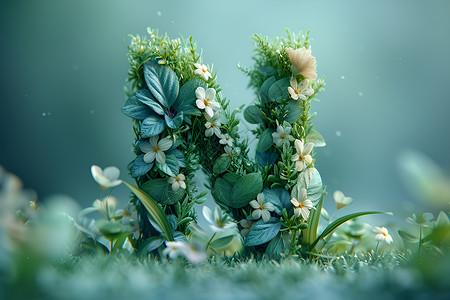 绿色植物拼成的字母背景图片