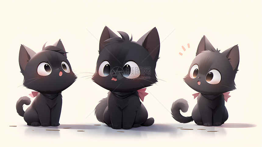 三只卡通的黑色小猫图片