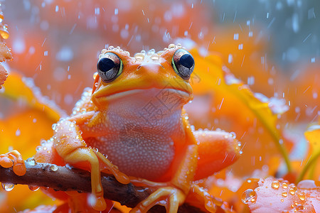 雨中的栖息青蛙背景图片