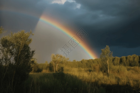 户外的彩虹和树木背景图片