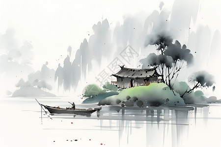 湖中木船背景图片