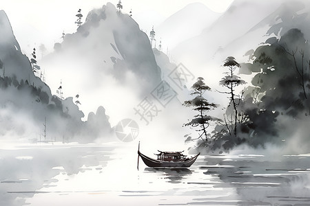 湖中小船背景图片