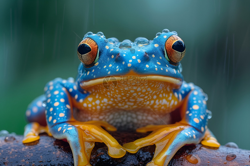 青蛙被雨水打湿图片