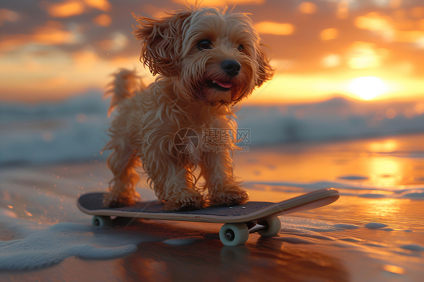 滑板上的小狗图片