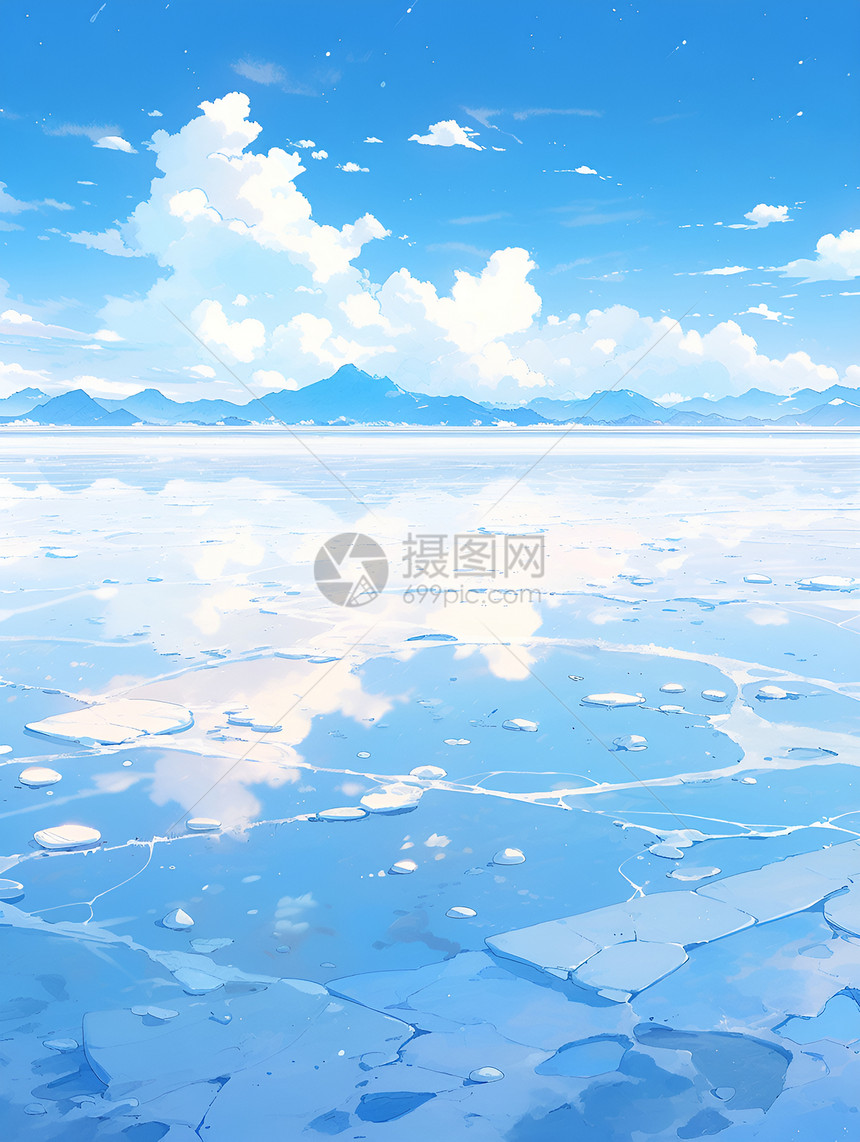 白云下的湖泊图片