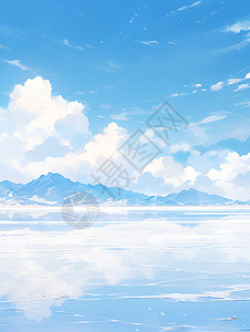 白云和湖泊背景图片
