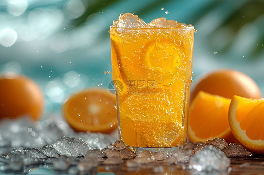 冰块橙汁图片