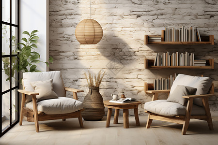 木椅素材砖墙木椅和桌子背景
