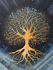 抽象树叶宇宙的能量根源插画