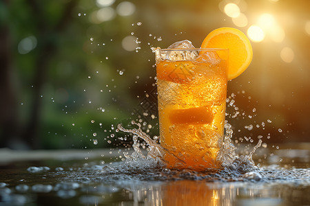夏日清凉橙汁飞溅背景图片