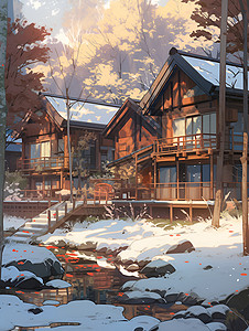 冬日小木屋背景图片