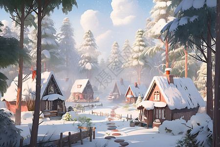 雪中的木屋背景图片