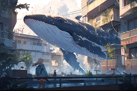 城市里的鲸鱼背景图片