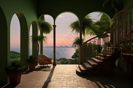 阳光下的别墅背景图片