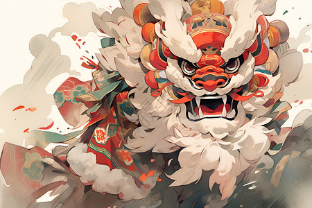 彩绘的中国舞狮背景图片