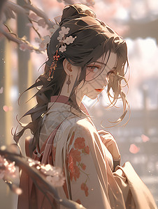 樱花和少女背景图片