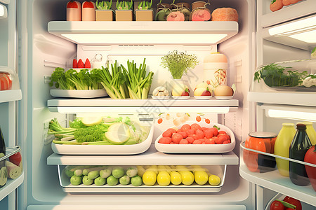 冰箱中的新鲜食材高清图片