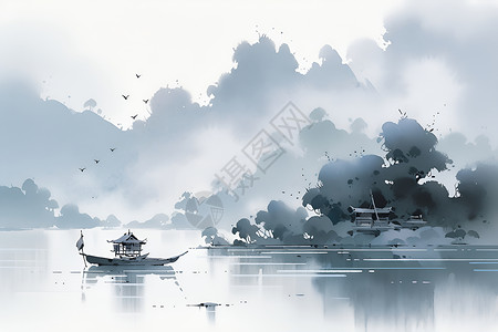 寂静湖泊上的独木舟背景图片