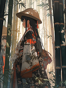 竹林间的古装女子背景图片