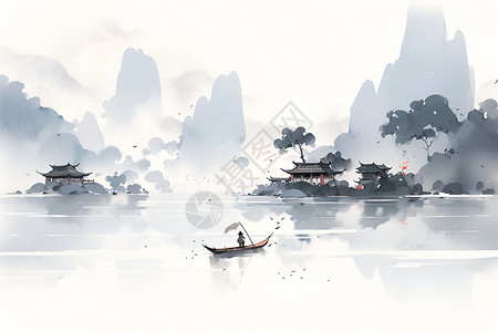 湖中之舟背景图片