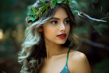 绿叶发饰的女人高清图片