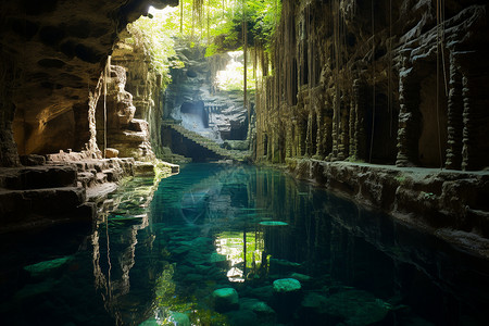 深渊洞穴里的池子背景