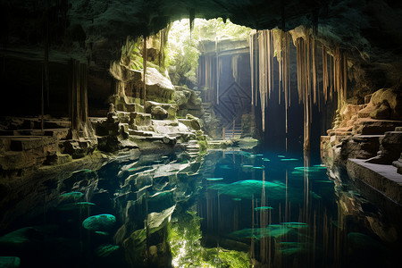 深渊洞穴的湖泊背景