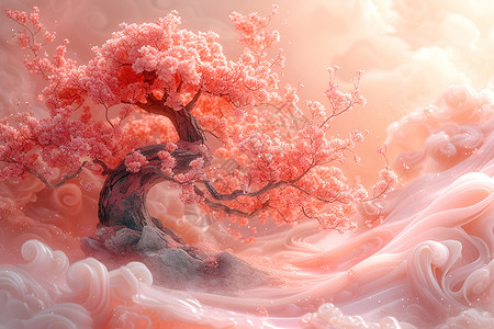 一株粉色的古树背景图片