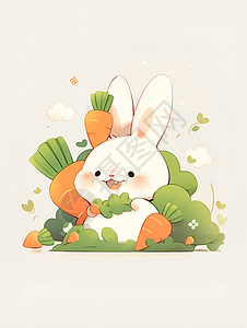 吃胡萝卜小白兔兔子吃萝卜插画