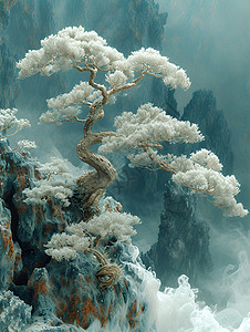 水中树神奇山水中的中国式树插画