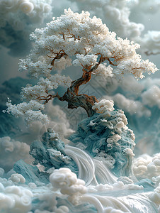 一颗白色的景观树背景图片