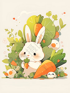 兔子吃萝卜卡通吃蔬菜高清图片
