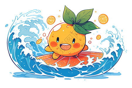 卡通橙子的冲浪之旅背景图片
