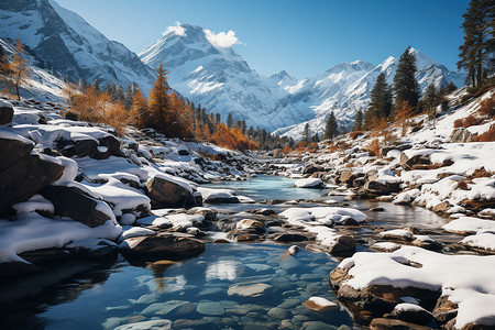 冬日倒影冬日白雪山水风景背景