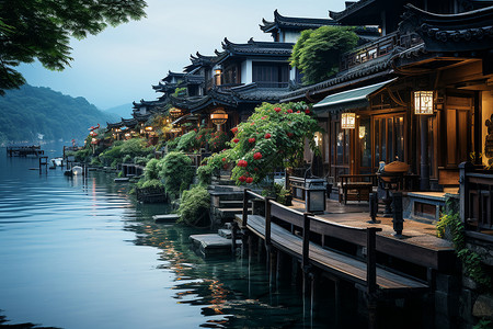 江南水乡的古镇美景背景图片