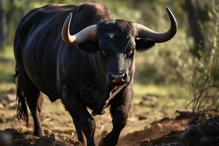 荒原上强壮的斗牛背景图片