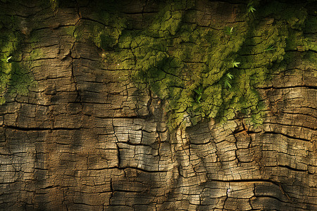 裂痕笔刷树干上生长的青苔背景