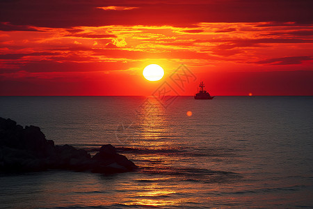海上美丽的日落景观背景图片