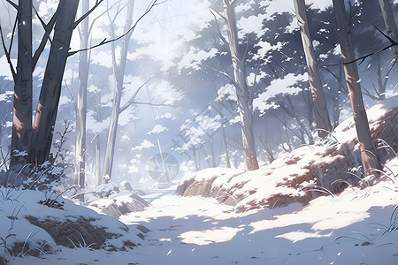 美丽冬天冬日森林美景插画