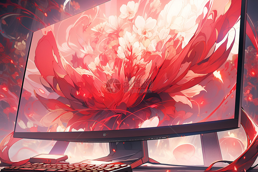 屏幕上的红色花朵图片